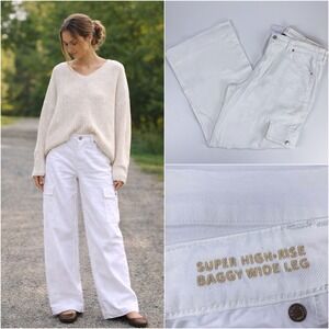 NWT AE High Rise 90s Y2K Baggy Wide Leg Cargo Utility Jeans 16 White Slouchy